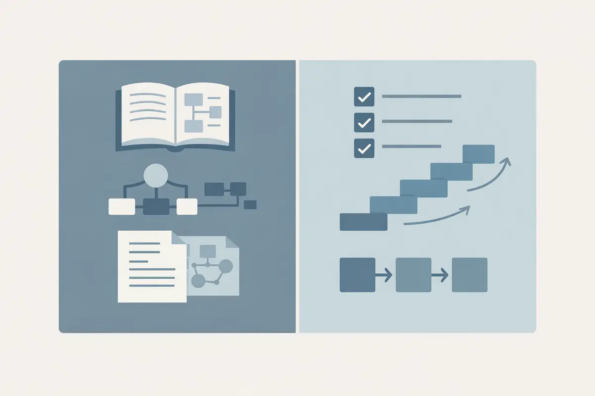 Comparison diagram of AI tutorials and AI guides learning approaches