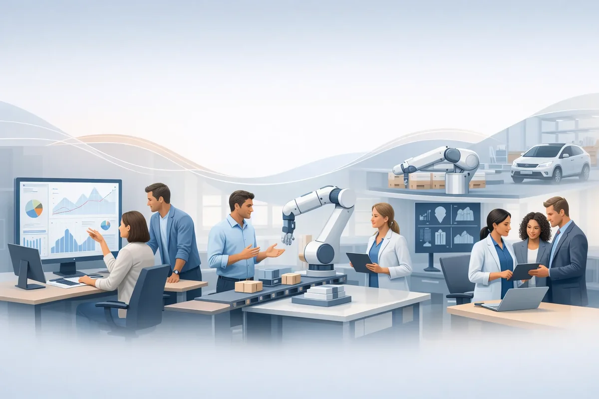 Humans collaborating with artificial intelligence in real-world systems to support decision making and practical outcomes.