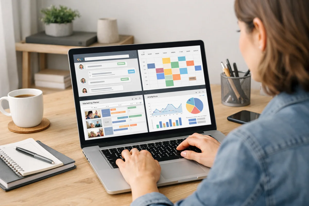 Small business owners using artificial intelligence tools to improve productivity and manage daily tasks efficiently.